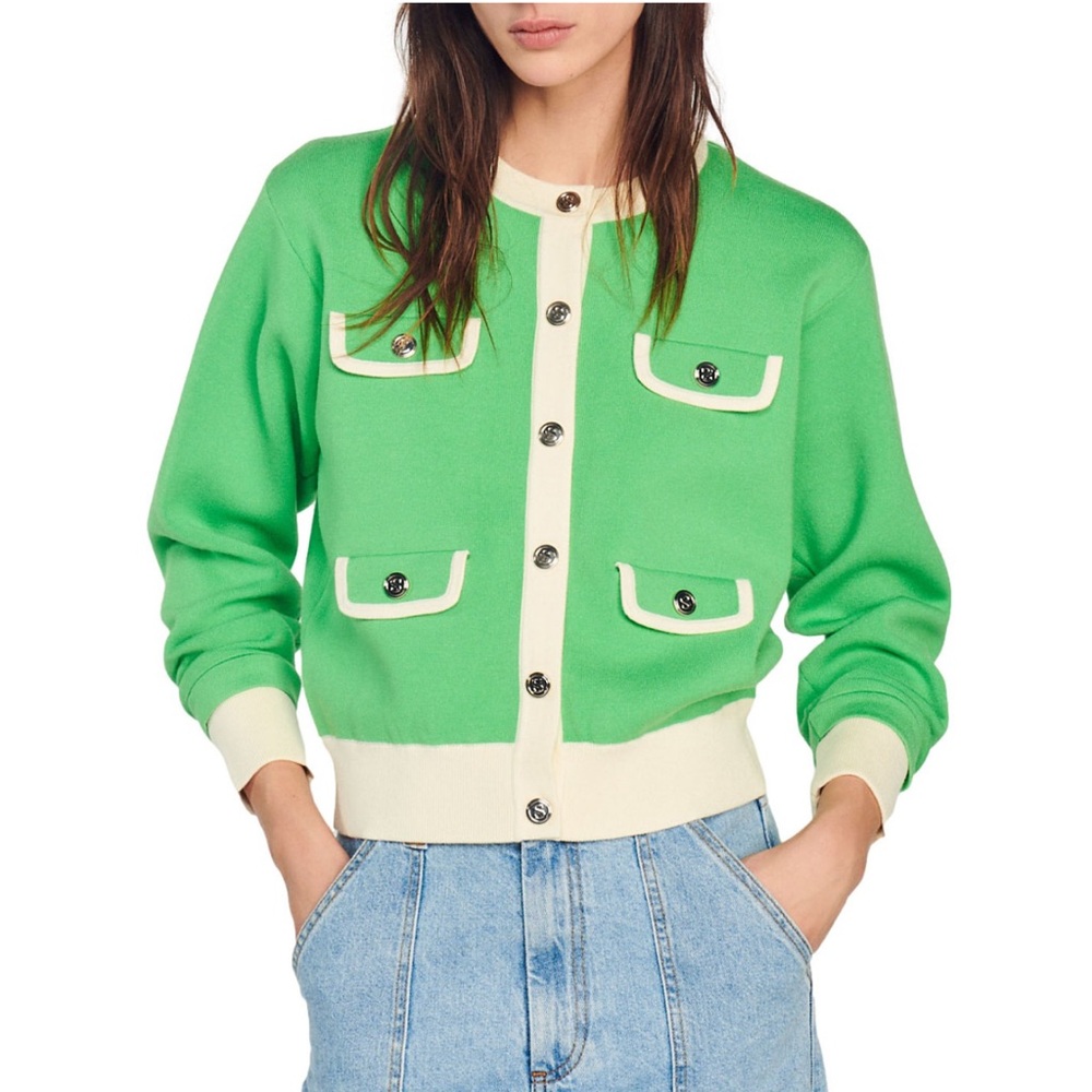 Sandro Murcie Flap Pocket Cardigan Sweater Size 3